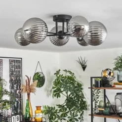 hofstein Plafonnier - Verre 12 cm, 15 cm Chehalis Fumé, 6 lumières