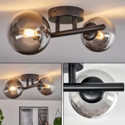 hofstein Plafonnier - Verre 10 cm, 12 cm Chehalis Noir, 2 lumières