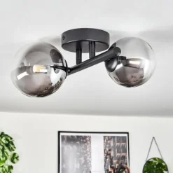 hofstein Plafonnier - Verre 10 cm, 12 cm Chehalis Noir, 2 lumières