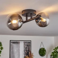 hofstein Plafonnier - Verre 10 cm, 12 cm Chehalis Noir, 2 lumières