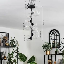 hofstein Plafonnier - Verre 10 cm, 12 cm, 15 cm Chehalis Clair, 8 lumières