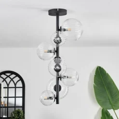 hofstein Plafonnier - Verre 10 cm, 12 cm, 15 cm Chehalis Clair, 8 lumières