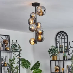 hofstein Plafonnier - Verre 10 cm, 12 cm, 15 cm Chehalis Fumé, 8 lumières