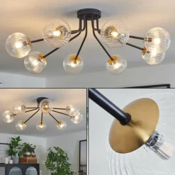 Lampes Dorées-hofstein Plafonnier - Verre 12 cm, 15 cm Chehalis Or, Noir, 8 lumières