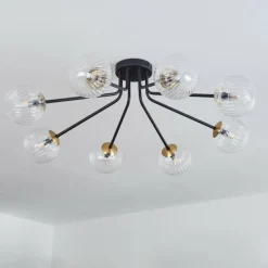 Lampes Dorées-hofstein Plafonnier - Verre 12 cm, 15 cm Chehalis Or, Noir, 8 lumières