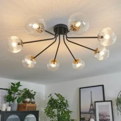 Lampes Dorées-hofstein Plafonnier - Verre 12 cm, 15 cm Chehalis Or, Noir, 8 lumières