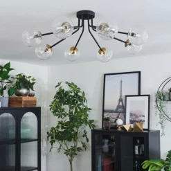 Lampes Dorées-hofstein Plafonnier - Verre 12 cm, 15 cm Chehalis Or, Noir, 8 lumières