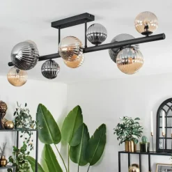 hofstein Plafonnier - Verre 10 cm, 12 cm, 15 cm Chehalis Ambre, Fumé, 10 lumières