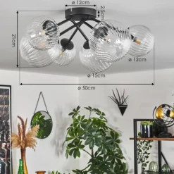 hofstein Plafonnier - Verre 12 cm, 15 cm Chehalis Clair, 6 lumières