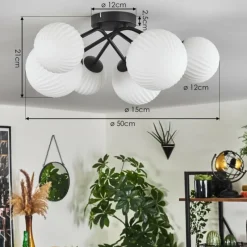 hofstein Plafonnier - Verre 12 cm, 15 cm Chehalis Blanc, 6 lumières