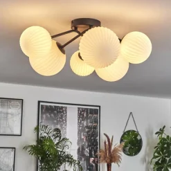 hofstein Plafonnier - Verre 12 cm, 15 cm Chehalis Blanc, 6 lumières