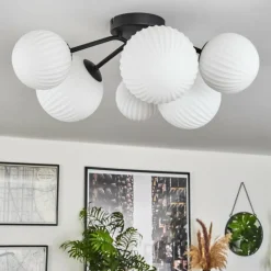 hofstein Plafonnier - Verre 12 cm, 15 cm Chehalis Blanc, 6 lumières