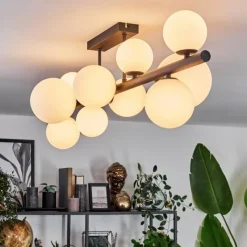 hofstein Plafonnier - Verre 10 cm, 12 cm, 15 cm Chehalis Blanc, 10 lumières