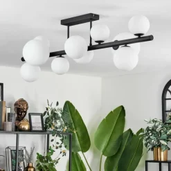 hofstein Plafonnier - Verre 10 cm, 12 cm, 15 cm Chehalis Blanc, 10 lumières