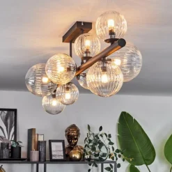 hofstein Plafonnier - Verre 10 cm, 12 cm, 15 cm Chehalis Clair, 10 lumières