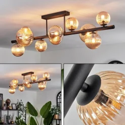 hofstein Plafonnier - Verre 10 cm, 12 cm, 15 cm Chehalis Ambre, 10 lumières