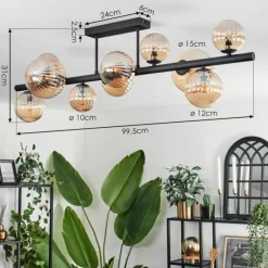 hofstein Plafonnier - Verre 10 cm, 12 cm, 15 cm Chehalis Ambre, 10 lumières