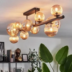 hofstein Plafonnier - Verre 10 cm, 12 cm, 15 cm Chehalis Ambre, 10 lumières