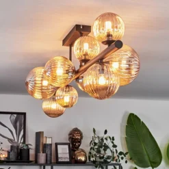 hofstein Plafonnier - Verre 10 cm, 12 cm, 15 cm Chehalis Ambre, 10 lumières