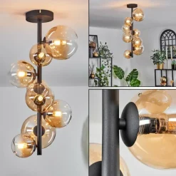 hofstein Plafonnier - Verre 10 cm, 12 cm, 15 cm Chehalis Ambre, Clair, 8 lumières