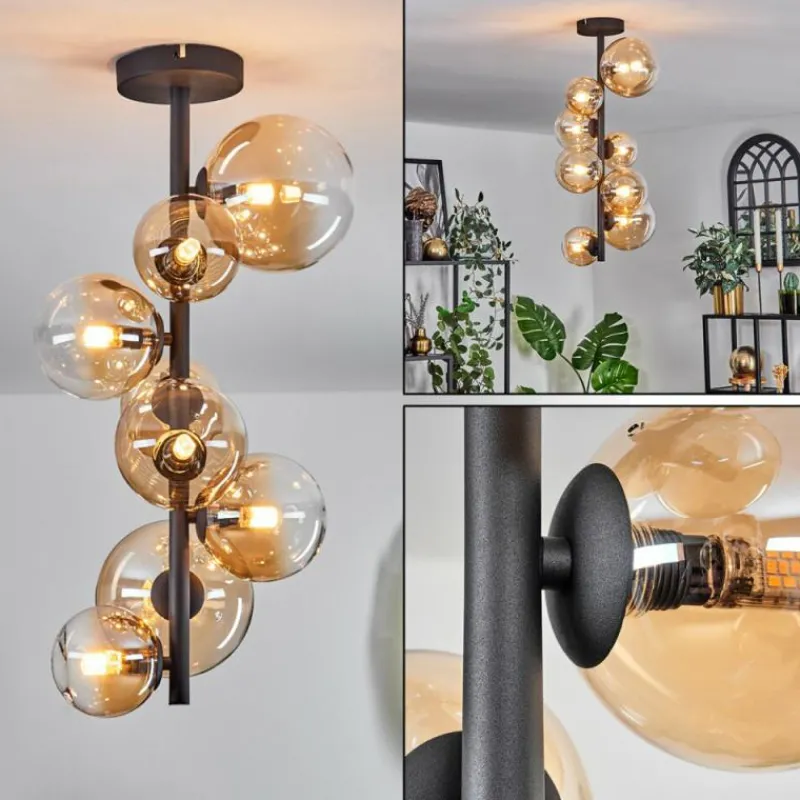 hofstein Plafonnier - Verre 10 cm, 12 cm, 15 cm Chehalis Ambre, Clair, 8 lumières