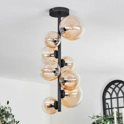 hofstein Plafonnier - Verre 10 cm, 12 cm, 15 cm Chehalis Ambre, Clair, 8 lumières