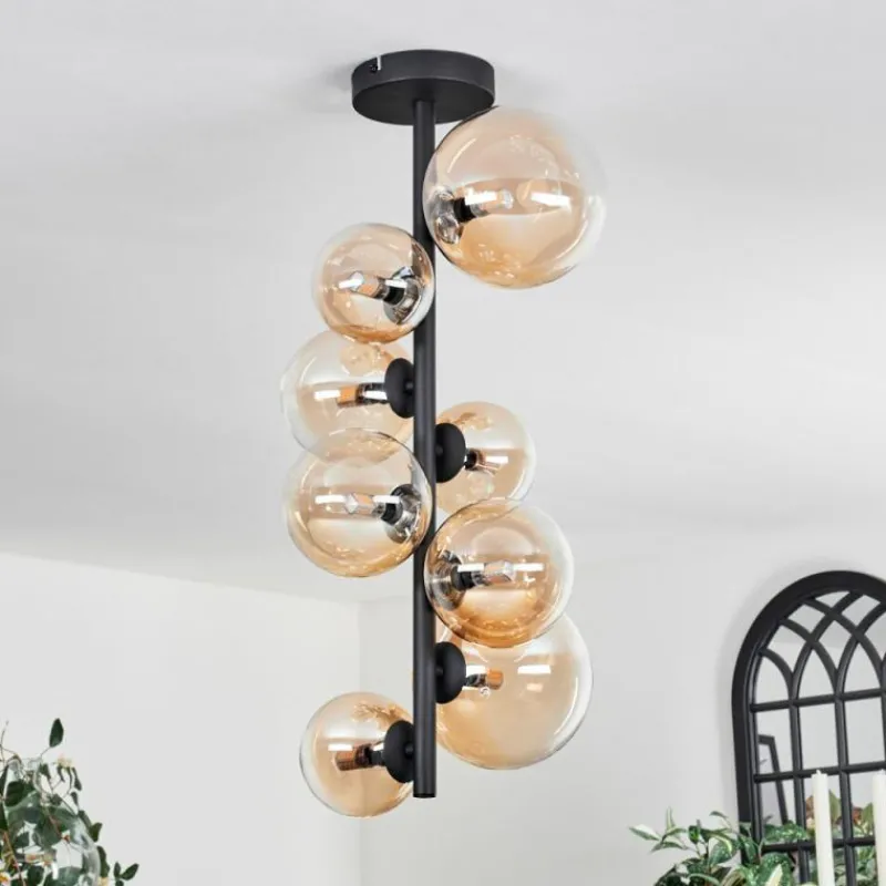 hofstein Plafonnier - Verre 10 cm, 12 cm, 15 cm Chehalis Ambre, Clair, 8 lumières