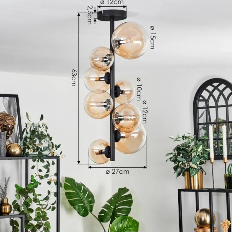 hofstein Plafonnier - Verre 10 cm, 12 cm, 15 cm Chehalis Ambre, Clair, 8 lumières