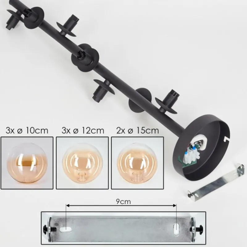 hofstein Plafonnier - Verre 10 cm, 12 cm, 15 cm Chehalis Ambre, Clair, 8 lumières