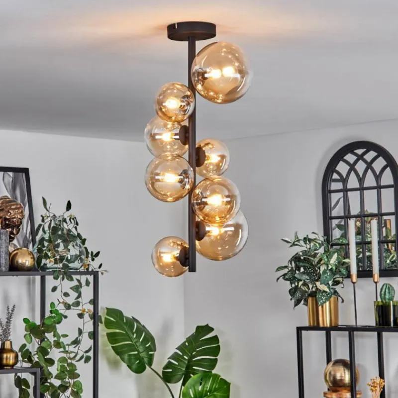 hofstein Plafonnier - Verre 10 cm, 12 cm, 15 cm Chehalis Ambre, Clair, 8 lumières