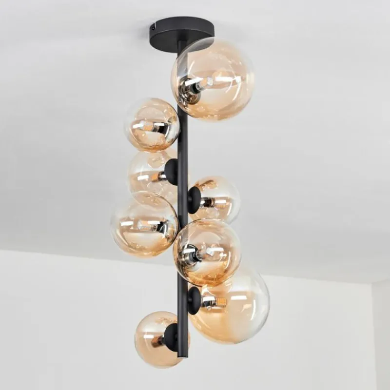 hofstein Plafonnier - Verre 10 cm, 12 cm, 15 cm Chehalis Ambre, Clair, 8 lumières