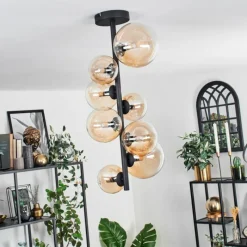 hofstein Plafonnier - Verre 10 cm, 12 cm, 15 cm Chehalis Ambre, Clair, 8 lumières