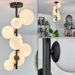 hofstein Plafonnier - Verre 10 cm, 12 cm, 15 cm Chehalis Blanc, 8 lumières