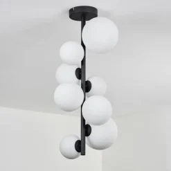 hofstein Plafonnier - Verre 10 cm, 12 cm, 15 cm Chehalis Blanc, 8 lumières