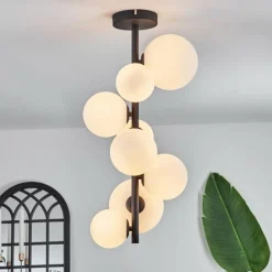 hofstein Plafonnier - Verre 10 cm, 12 cm, 15 cm Chehalis Blanc, 8 lumières