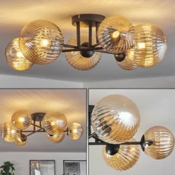 hofstein Plafonnier - Verre 12 cm, 15 cm Chehalis Ambre, 6 lumières