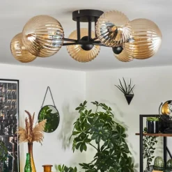 hofstein Plafonnier - Verre 12 cm, 15 cm Chehalis Ambre, 6 lumières