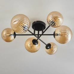 hofstein Plafonnier - Verre 12 cm, 15 cm Chehalis Ambre, 6 lumières