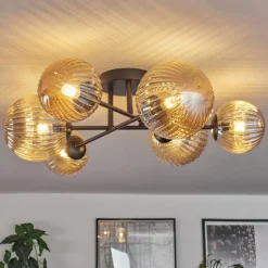 hofstein Plafonnier - Verre 12 cm, 15 cm Chehalis Ambre, 6 lumières