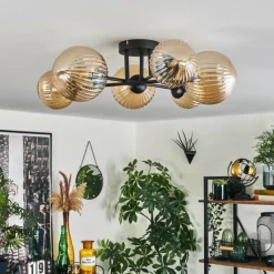 hofstein Plafonnier - Verre 12 cm, 15 cm Chehalis Ambre, 6 lumières