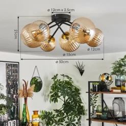 Lampes Dorées-hofstein Plafonnier - Verre 12 cm, 15 cm Chehalis Or, Noir, 6 lumières