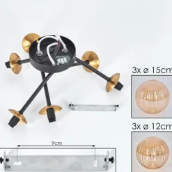 Lampes Dorées-hofstein Plafonnier - Verre 12 cm, 15 cm Chehalis Or, Noir, 6 lumières
