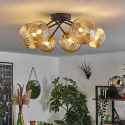 Lampes Dorées-hofstein Plafonnier - Verre 12 cm, 15 cm Chehalis Or, Noir, 6 lumières