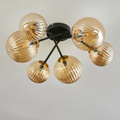 Lampes Dorées-hofstein Plafonnier - Verre 12 cm, 15 cm Chehalis Or, Noir, 6 lumières