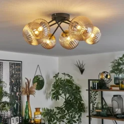 Lampes Dorées-hofstein Plafonnier - Verre 12 cm, 15 cm Chehalis Or, Noir, 6 lumières