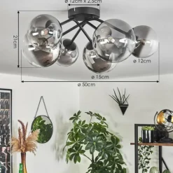 hofstein Plafonnier - Verre 12 cm, 15 cm Chehalis Clair, Fumé, 6 lumières