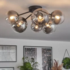 hofstein Plafonnier - Verre 12 cm, 15 cm Chehalis Clair, Fumé, 6 lumières