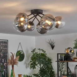 hofstein Plafonnier - Verre 12 cm, 15 cm Chehalis Clair, Fumé, 6 lumières