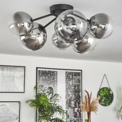 hofstein Plafonnier - Verre 12 cm, 15 cm Chehalis Clair, Fumé, 6 lumières