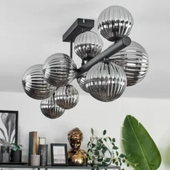 hofstein Plafonnier - Verre 10 cm, 12 cm, 15 cm Chehalis Fumé, 10 lumières